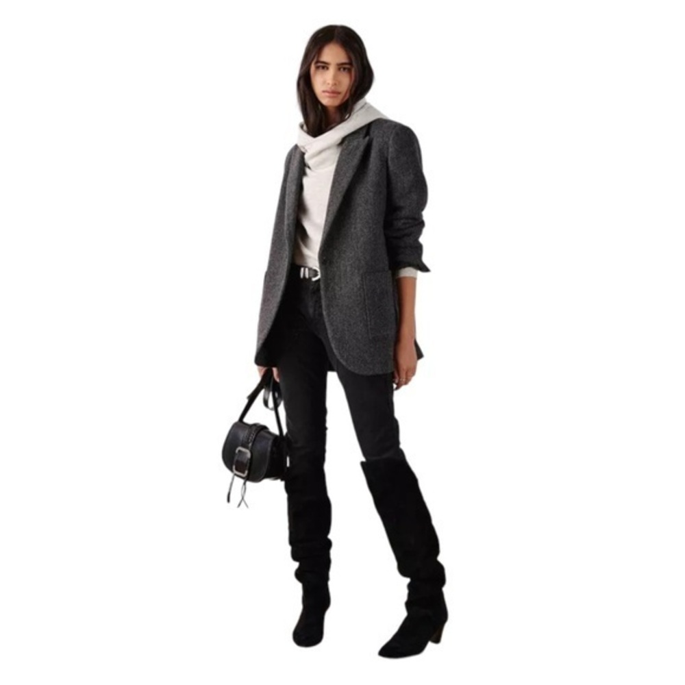 Ba&sh Ckost Wool Blend Lady Jacket in Freckled Chevron Grey